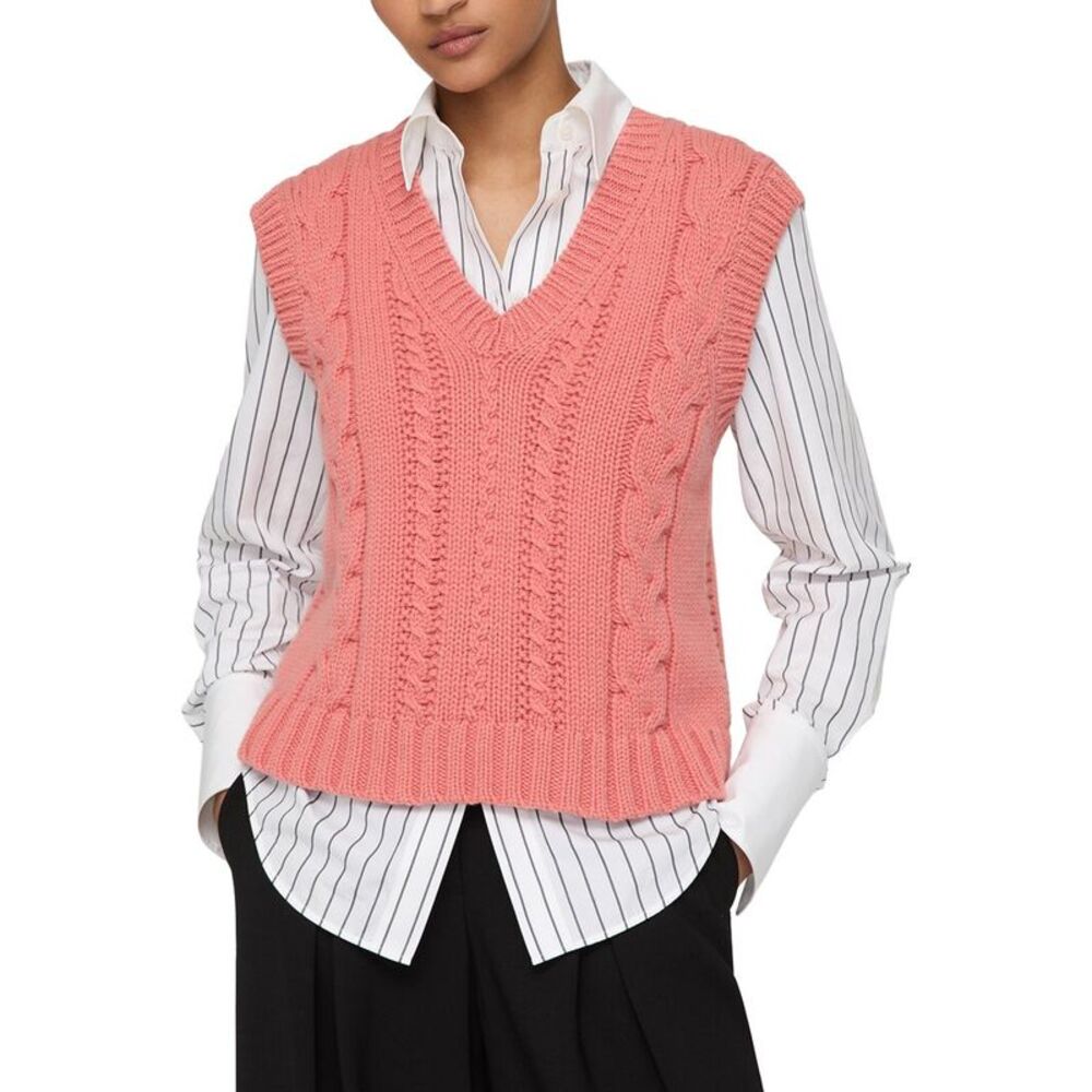 Lafayette 148 New York Womens Cabled V-Neck Wool & Cashmere-Blend Vest